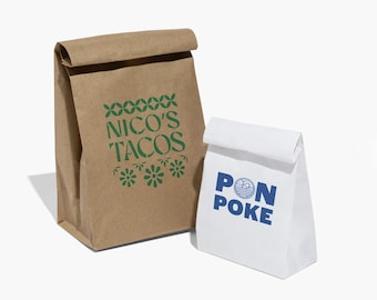 250 PCS Custom Paper SOS Bags Personalized Brown/White Kraft Recycled bakeries Coffee Cafe Shop Groceries Catering Coloured Large/Small Size