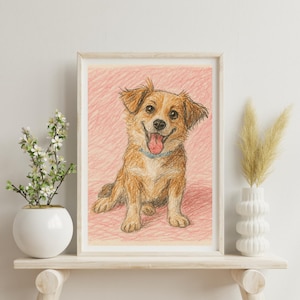 Custom Crayon Sketch of Your Dog Photo Personalized Poster Print & Digital File Pet Lovers Gift Portrait Wall Art Picture Illustrated