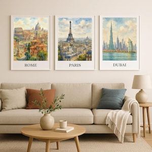 Set of 3 Favourite places Travel Lover Gift Map Watercolour Vacation Memories Poster Canvas Print Locations Souvenir Custom Couples Partner