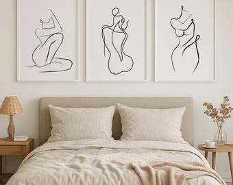 Set di 3 stampe artistiche da parete con linee del corpo, stile minimalista, stile boho, per camera da letto, per donne, estetica moderna, soggiorno, ufficio, bagno.
