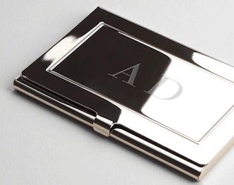 Fathers Day Gift Personalized Engraved Business Card Holder Steel Case Lid Metal Slim Custom Initials Name Dad Professionals Executives
