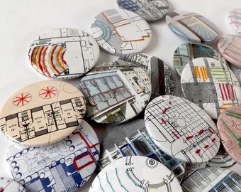 Stitched Recycled Vintage Architecture Journal Badges, Embroidered Abstract Patterns. Designs 9 - 16