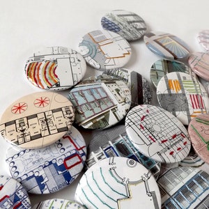 Stitched Recycled Vintage Architecture Journal Badges, Embroidered Abstract Patterns. Designs 9 16 image 1