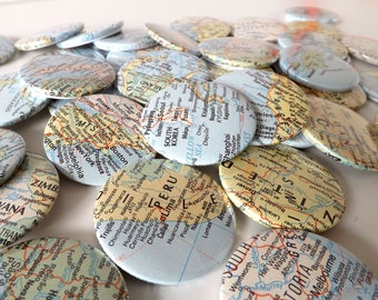 Vintage Classroom World Atlas Map Badges 45mm / Gifts for Geography Geeks!