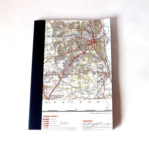 Sunderland Newcastle Upon Tyne 1969 4 Recycled Vintage Map Handbound Notebook with Upcycled Blank Pages image 1