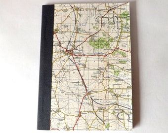 Oakham - Melton Mowbray 1969 #2 - Recycled Vintage Map Handbound Notebook with Upcycled Blank Pages