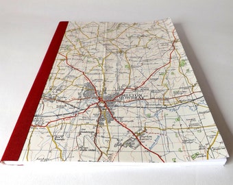 Melton Mowbray - 1969 #1 - Recycled Vintage Map Handbound Notebook with Upcycled Blank Pages