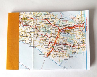 Maribo - Denmark and Germany Road Map #9 - Recycled Vintage Map Hand bound pocket Notebook with Upcycled Blank Pages