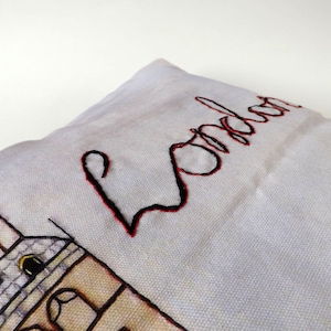 London Big Ben Printed and Embroidered Cushion Cover, Denim Blue Organic Backing Fabric, 40 x 40cm image 3