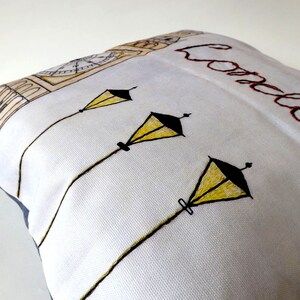 London Big Ben Printed and Embroidered Cushion Cover, Denim Blue Organic Backing Fabric, 40 x 40cm image 6