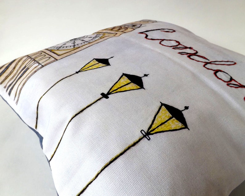 London Big Ben Printed and Embroidered Cushion Cover, Denim Blue Organic Backing Fabric, 40 x 40cm image 6