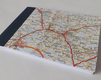 Aurich - Germany Road Map #10 - Recycled Vintage Map Hand bound pocket Notebook with Upcycled Blank Pages