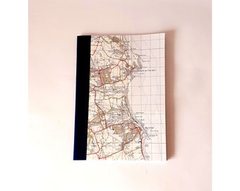 Blyth - Newcastle Upon Tyne 1969 #5 - Recycled Vintage Map Handbound Notebook with Upcycled Blank Pages