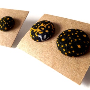 Navy and Golden Yellow Dots Abstract Patterned Button Earrings 15mm or 19mm image 6