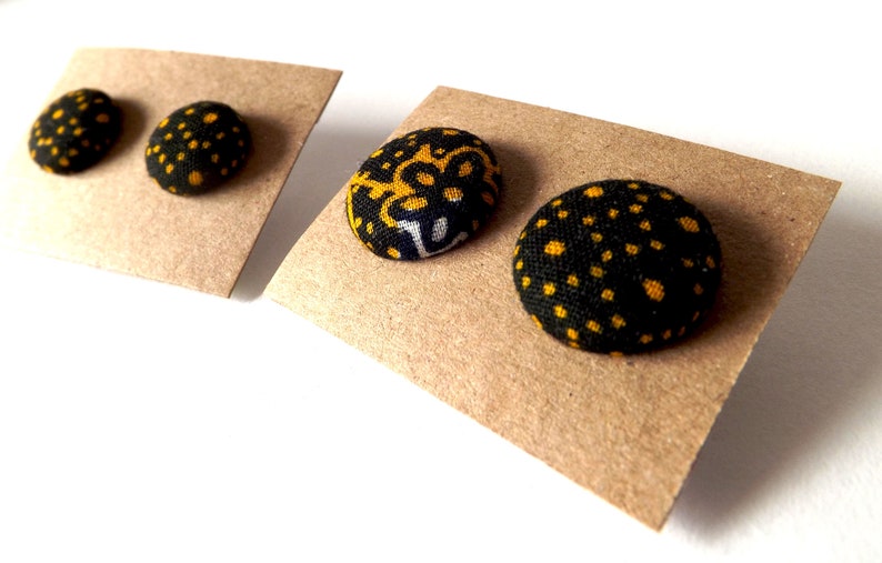 Navy and Golden Yellow Dots Abstract Patterned Button Earrings 15mm or 19mm image 6