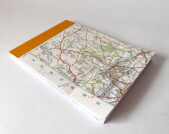 Consett - Newcastle Upon Tyne 1969 #4 - Recycled Vintage Map Handbound Notebook with Upcycled Blank Pages