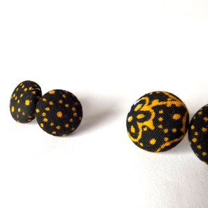 Navy and Golden Yellow Dots Abstract Patterned Button Earrings 15mm or 19mm image 4