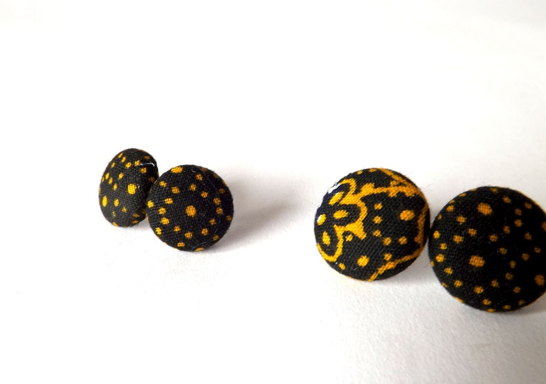 Navy and Golden Yellow Dots Abstract Patterned Button Earrings 15mm or 19mm image 4