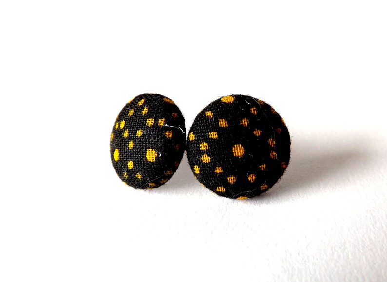 Navy and Golden Yellow Dots Abstract Patterned Button Earrings 15mm or 19mm image 10