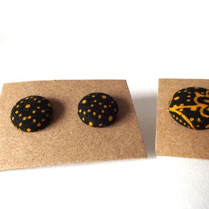 Navy and Golden Yellow Dots Abstract Patterned Button Earrings 15mm or 19mm image 8