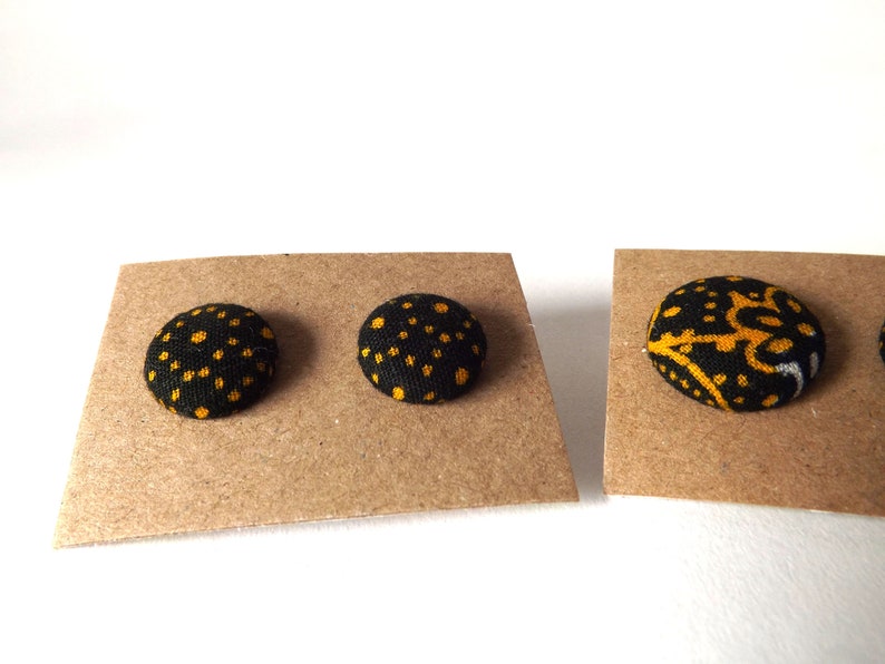 Navy and Golden Yellow Dots Abstract Patterned Button Earrings 15mm or 19mm image 8