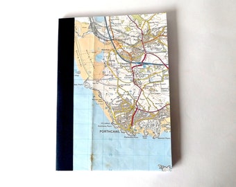 Porthcawl - Vale and Rhondda 1992 #4 - Recycled Vintage Map Handbound Notebook with Upcycled Blank Pages