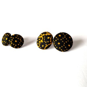 Navy and Golden Yellow Dots Abstract Patterned Button Earrings 15mm or 19mm image 5