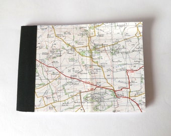 Belsay - Newcastle Upon Tyne 1969 #3 - Recycled Vintage Map Handbound Notebook with Upcycled Blank Pages