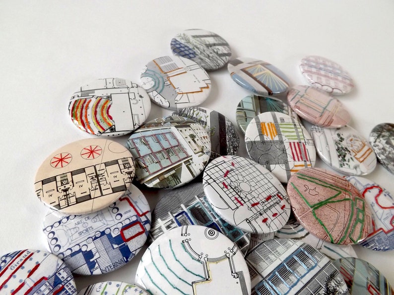 Stitched Recycled Vintage Architecture Journal Badges, Embroidered Abstract Patterns. Designs 9 16 image 1