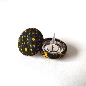 Navy and Golden Yellow Dots Abstract Patterned Button Earrings 15mm or 19mm image 7
