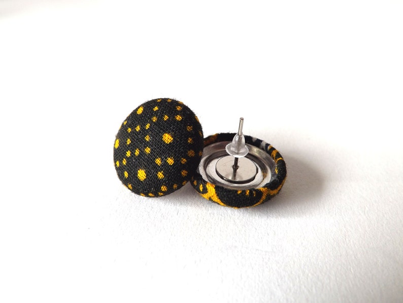 Navy and Golden Yellow Dots Abstract Patterned Button Earrings 15mm or 19mm image 7