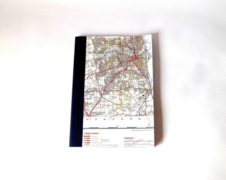 Sunderland Newcastle Upon Tyne 1969 4 Recycled Vintage Map Handbound Notebook with Upcycled Blank Pages image 1