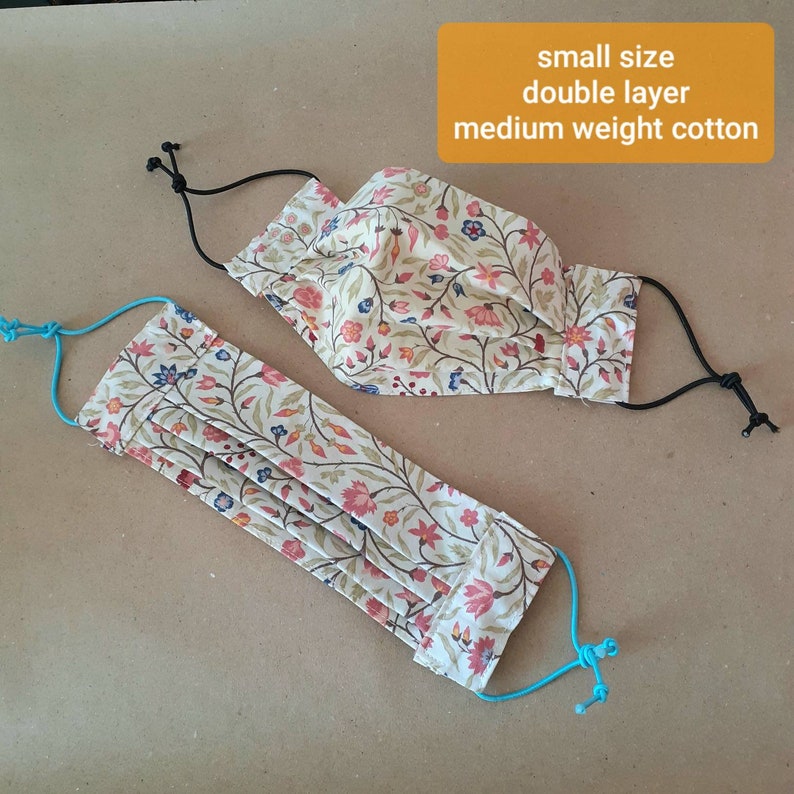 Pair of Small size face masks / covering, Made with upcycled cotton with adjustable elastic loops image 8