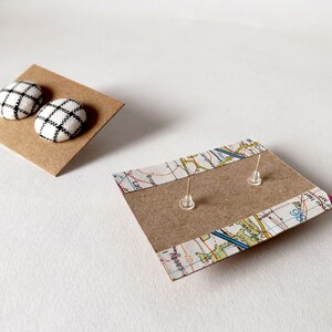 Black and White Check Linen Fabric Button Stud Earrings 19mm image 9