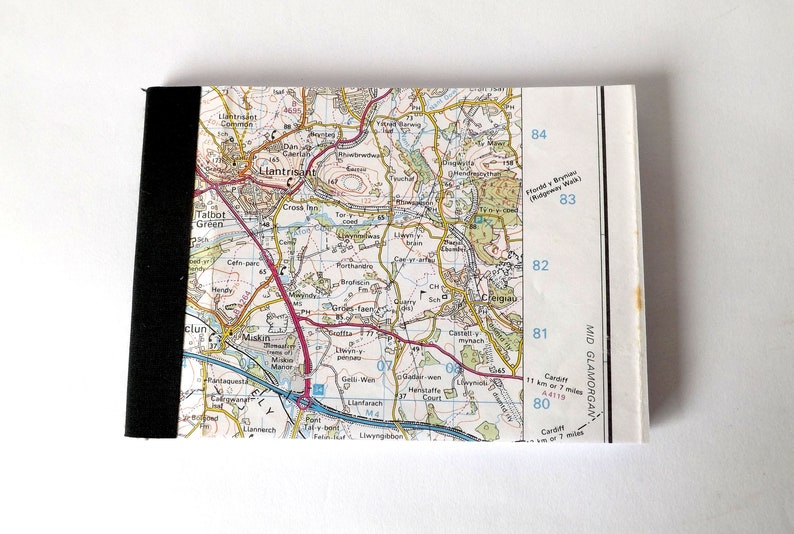 Llantrisant Vale and Rhondda 1992 7 Recycled Vintage Map Handbound Notebook with Upcycled Blank Pages image 1