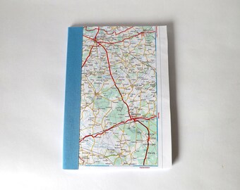 Salzwedel - Germany Road Map #8 - Recycled Vintage Map Hand bound A5 Notebook with Upcycled Blank Pages