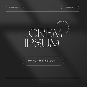 May include: A white graphic design with the text "Lorem ipsum dolor sit" in a circle and the text "LOREM IPSUM" in a stylized font below the circle. The design is on a black background with a light gray shadow.