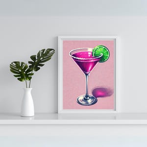Cosmopolitan Cocktail Digital Art Print - Hand-Painted Cocktail Decor | Downloadable Wall Art in 8x10, 12x16, and 16x20 Bar & Kitchen Art