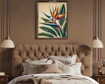 Vintage Bird of Paradise Botanical Art Print | Hyper-Realistic Tropical Flower Illustration | Instant Download