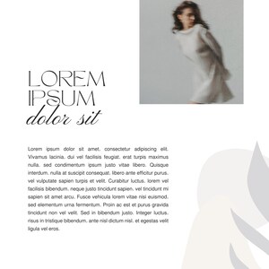 May include: A minimalist design with the text "LOREM IPSUM dolor sit" in black font on a white background. The text is centered on the page. The background is a blurred image of a person wearing a white dress.