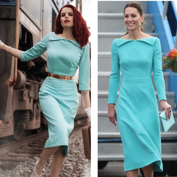 turquoise pencil or Aline dress custom made / Kate Middleton inspired