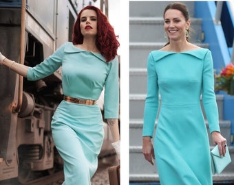 turquoise pencil or Aline dress custom made / Kate Middleton inspired