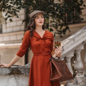 驚きの値段 1950s Orange -rust Willow A-line Made Custom Dress Vintage スーツ・フォーマル・ドレス