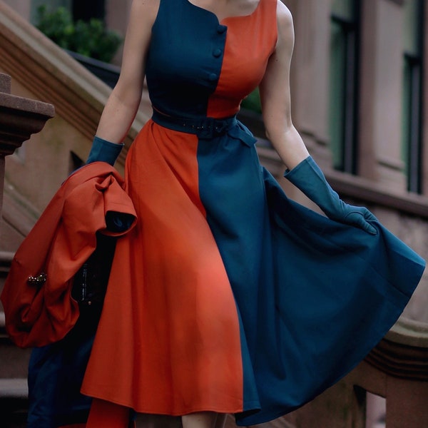 MARILYN - tv inspired swing dress colorblock rockabilly vintage custom