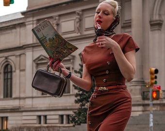 Gemma leopard velvet buttons dress with matching belt / rockabilly vintage inspired dress 40s 50s custom made