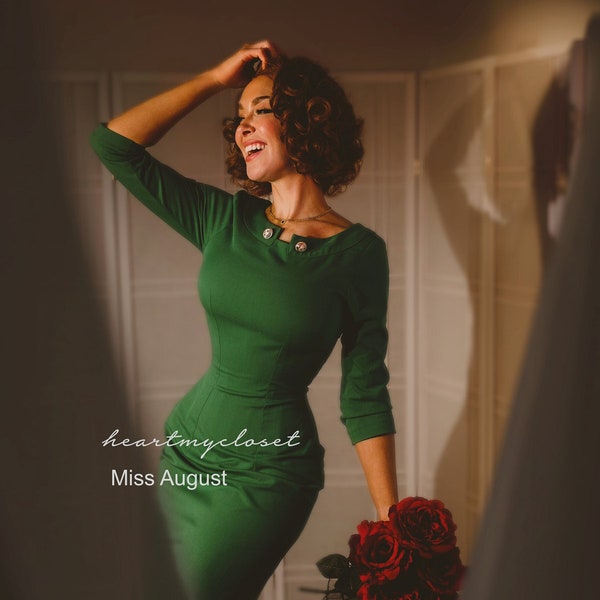 Miss August - vintage 1950s inspiration custom made / pencil dress/ 1940s 1950s