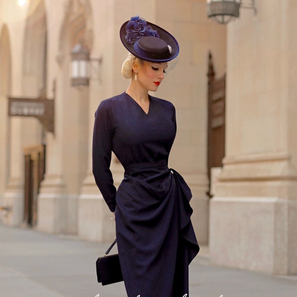 Valerie - vintage draped 1950s inspiration custom made / pencil dress/ 1940s 1950s