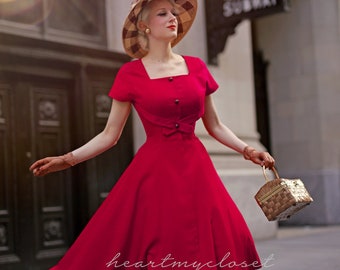 Criss Cross Front /1950s Swing / Custom Made Dress Retro 50s