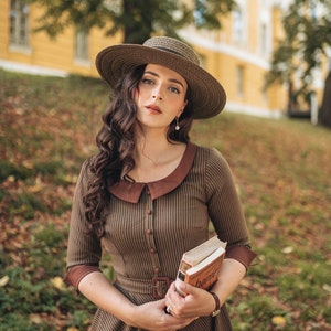 Adeline - braunes Hahnentritt-Kleid in A-Linie aus den 1950er Jahren nach Maß