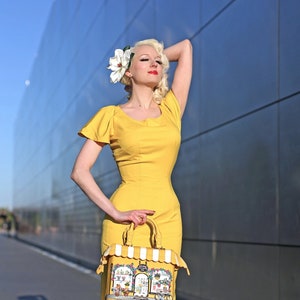 kate middleton yellow dress with pleated flutter sleeves rockabilly celeb inspired custom made